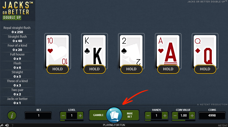 video poker eerste kaarten